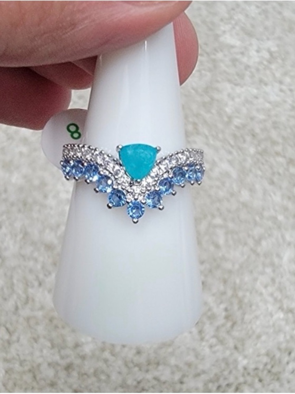 Turquoise Teardrop & Sky Blue CZ V-Stack Ring